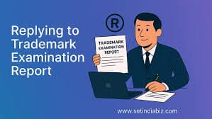 Founder reviewing trademark examination report on laptop — trademark objection reply India
