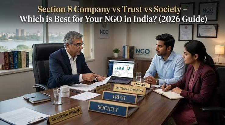 founder comparing section 8 company, trust and society registration options in india