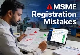 Indian startup founder completing GST MSME and trademark registration online on laptop